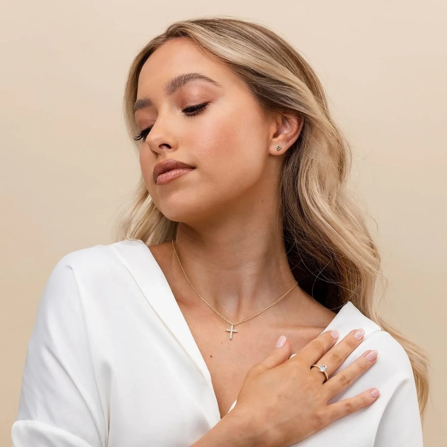 Cubic Zirconia Cross Necklace – Silver/Gold