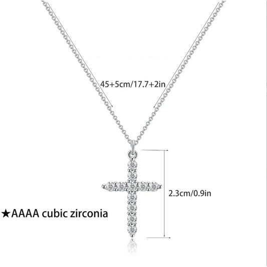 Cubic Zirconia Cross Necklace – Silver/Gold