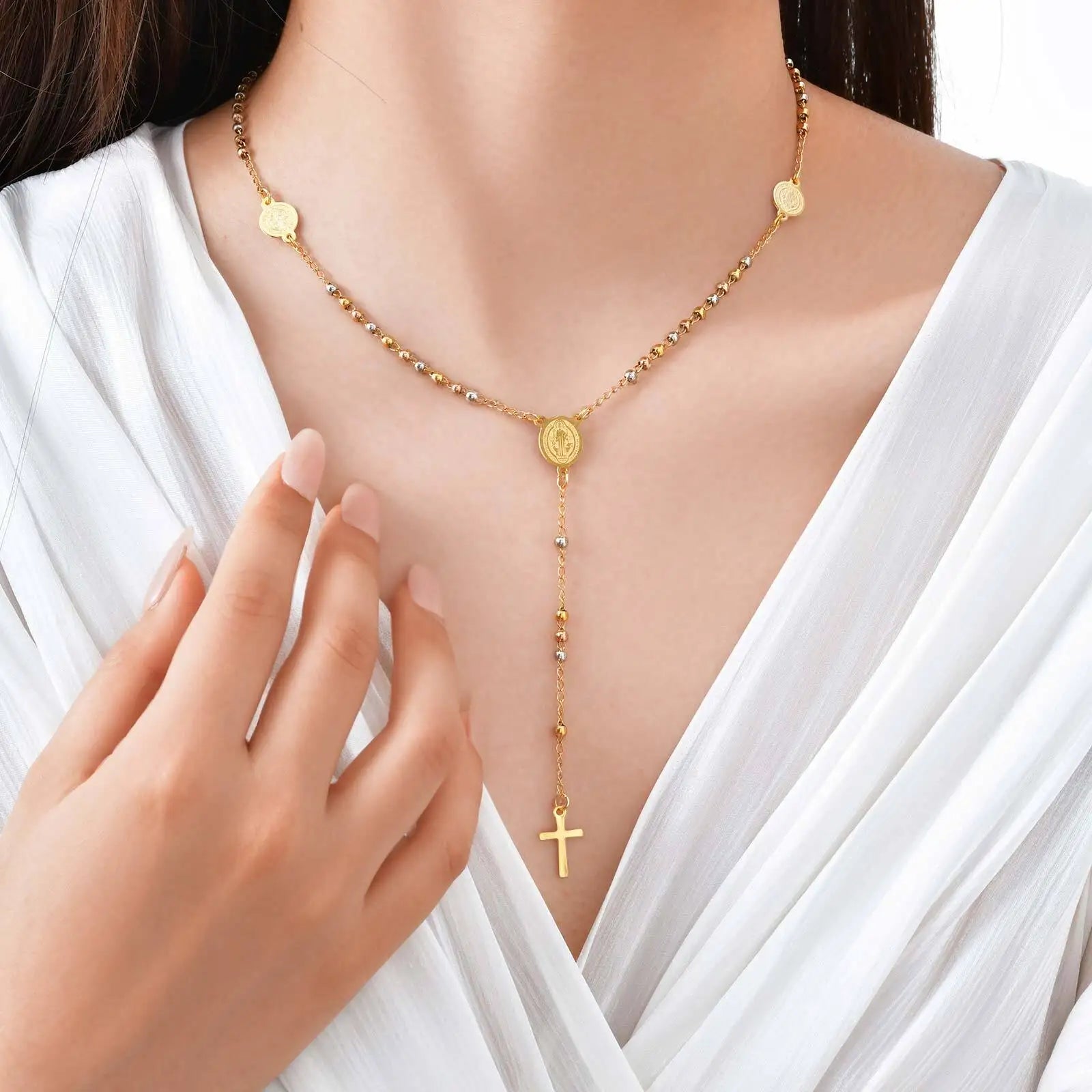 St. Benedict Rosary Necklace – Stainless Steel